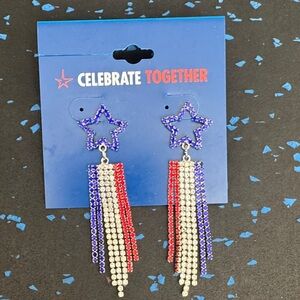 Star Dangle Earrings with Red, White, and Blue Crystals